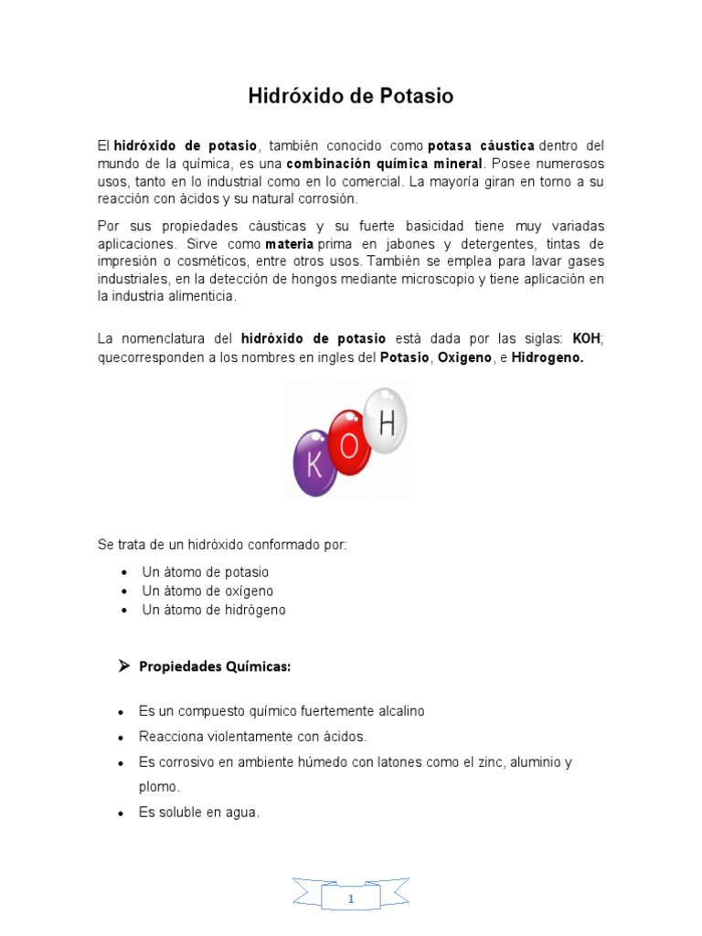 Usos y propiedades del hidróxido de potasio | PDF | Residuos | Química