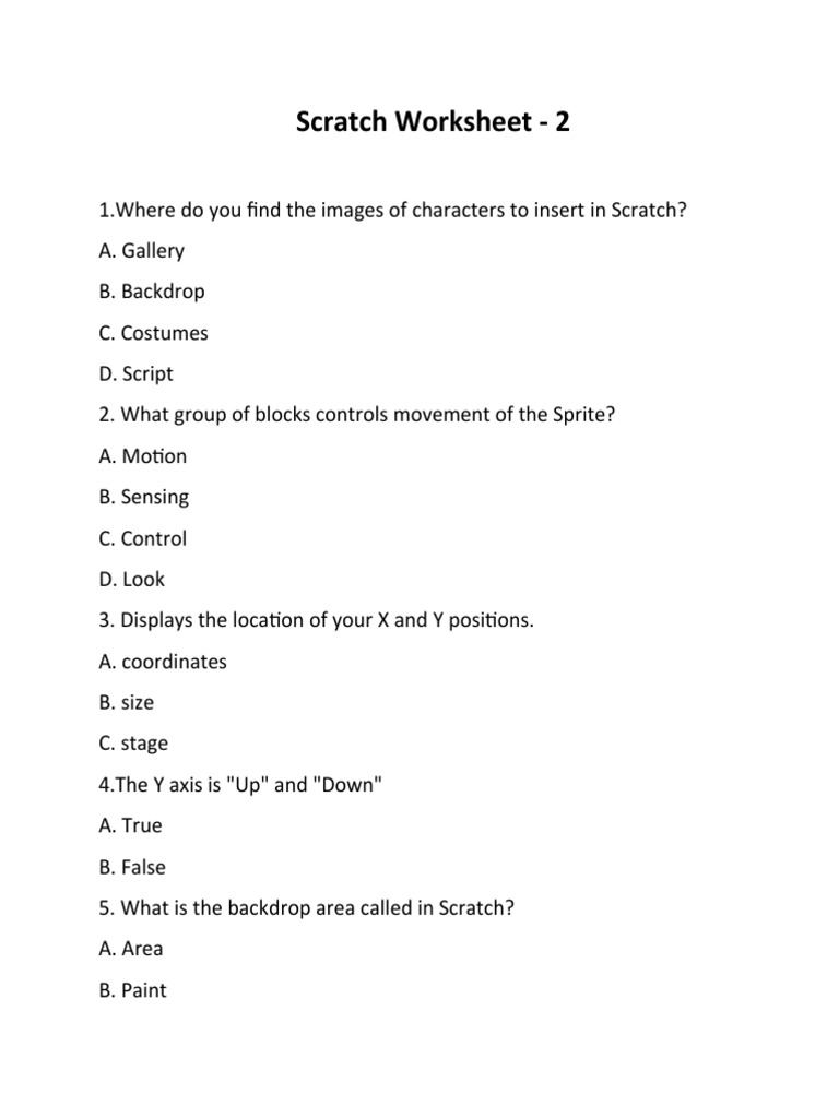 Scratch Worksheet 2 | PDF