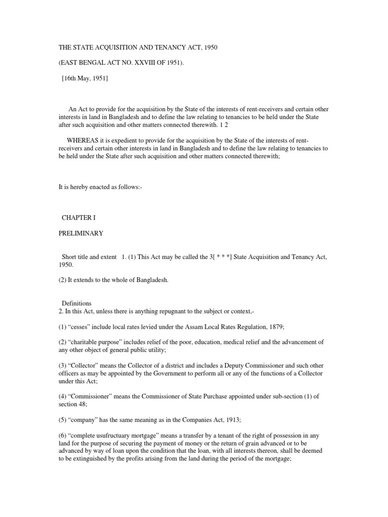 State Acquisition and Tenancy Act 1950 | PDF | Leasehold Estate ...