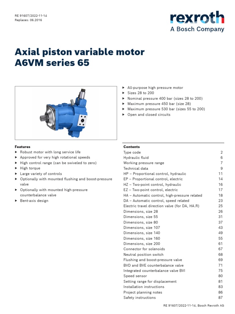 A6VM Series 65 Motor Overview | PDF | Pump | Valve