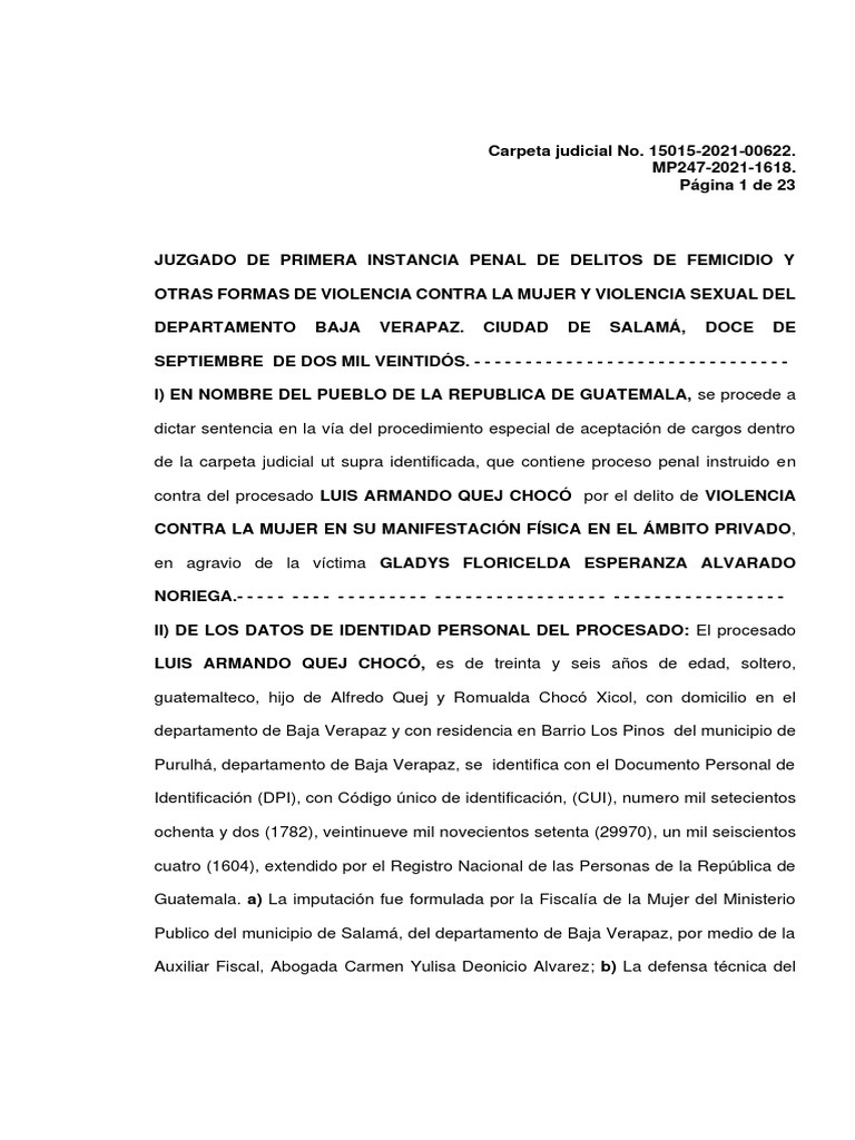 Sentencia Condenatoria 15015 2022 00622 | PDF | Derecho penal | La