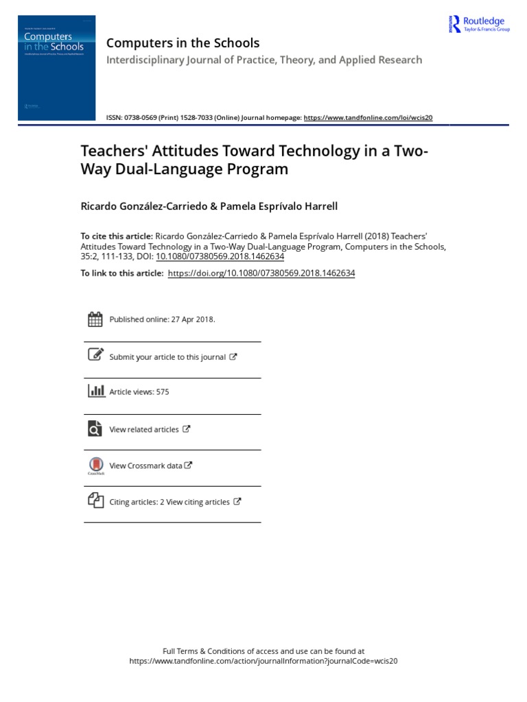 Teachers Attitudes Toward Technology In A Two Way Dual Language Program