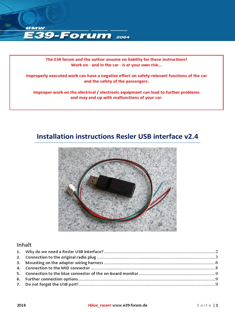 Resler USB Interface Installation Guide | PDF | Usb | Electrical Connector