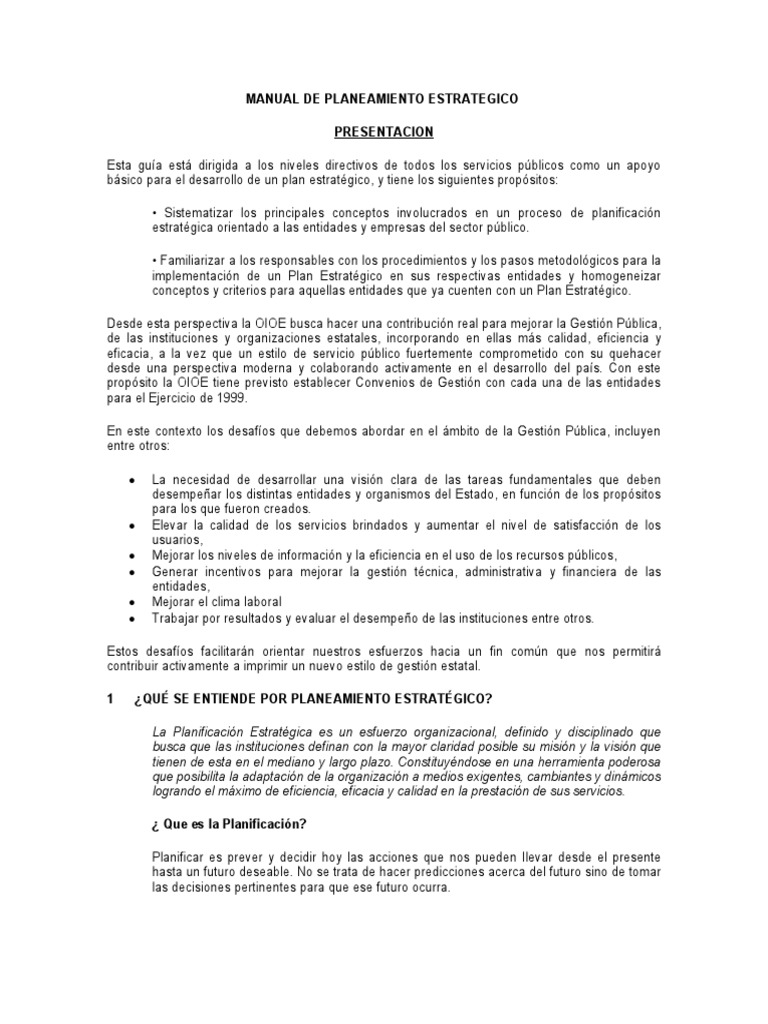 Manual De Planeamiento Estratégico Pdf Planificación