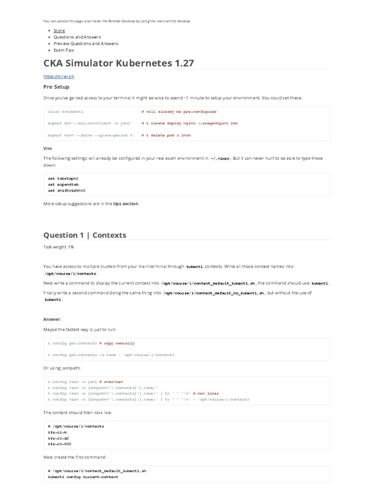 CKA Exam Setup and Task Guide | PDF | Computer Science | Computing