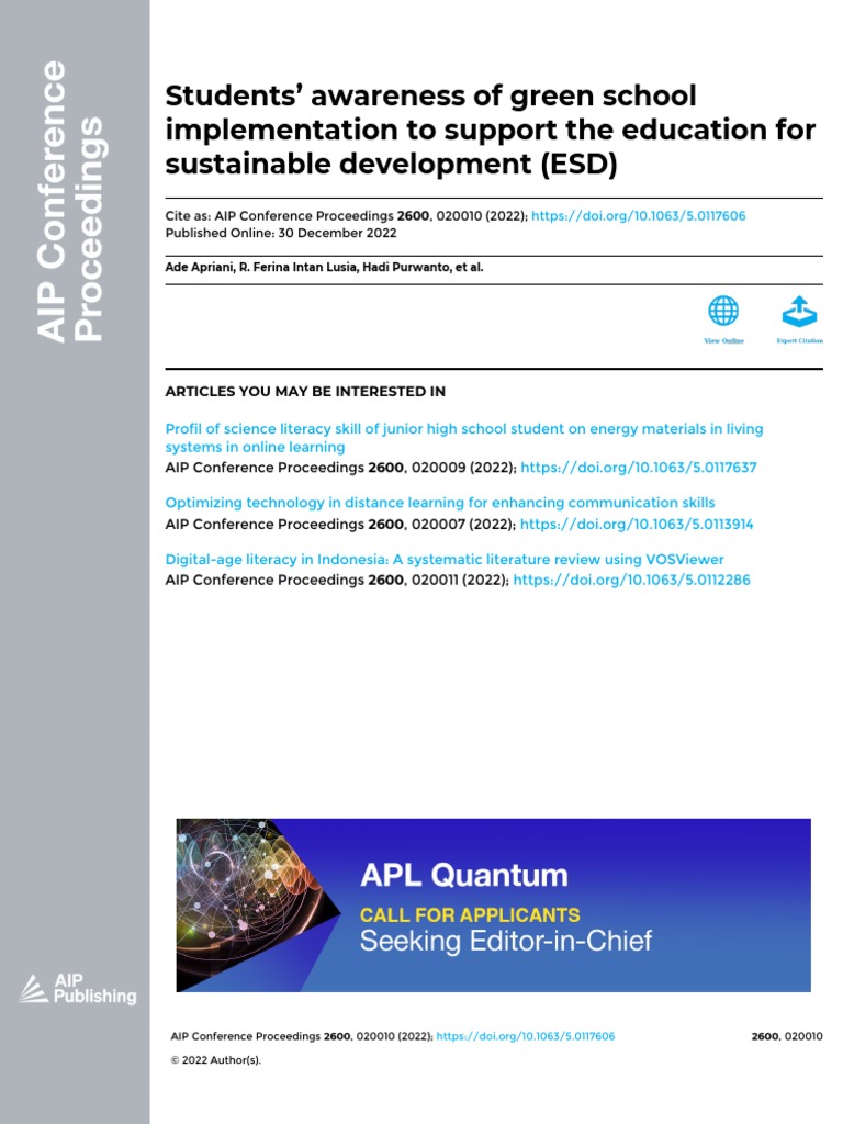 Students' Awareness of Green School Implementation To Support The ...