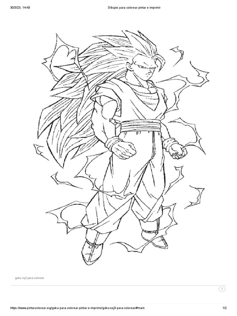 Goku transformado em Super Saiyajin 3 para colorir e imprimir