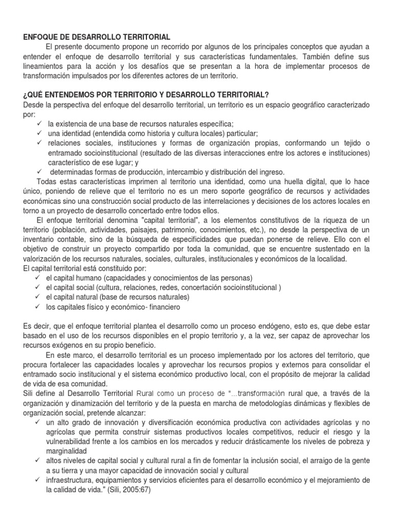 Enfoque de Desarrollo Territorial PDF Sustentabilidad Área rural