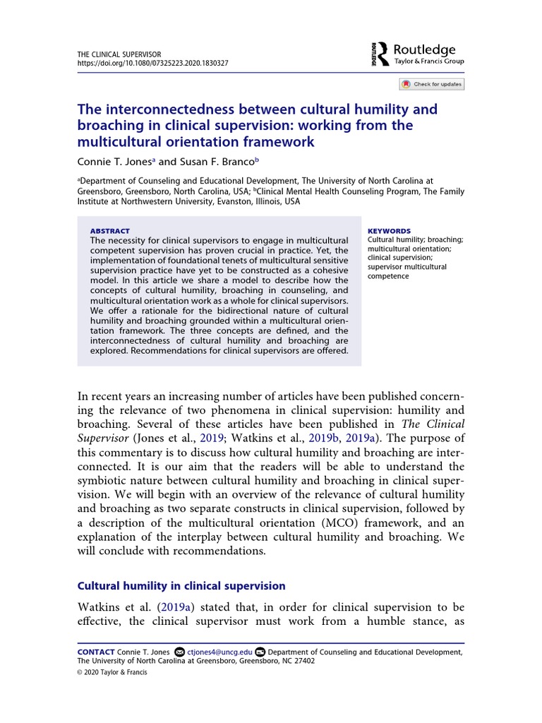 The Interconnectedness Between Cultural Humility and Broaching in