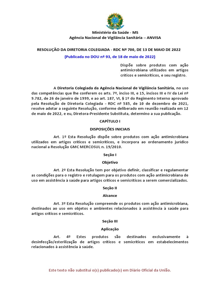 RDC 700 2022 | PDF | Infecção | Desinfetante