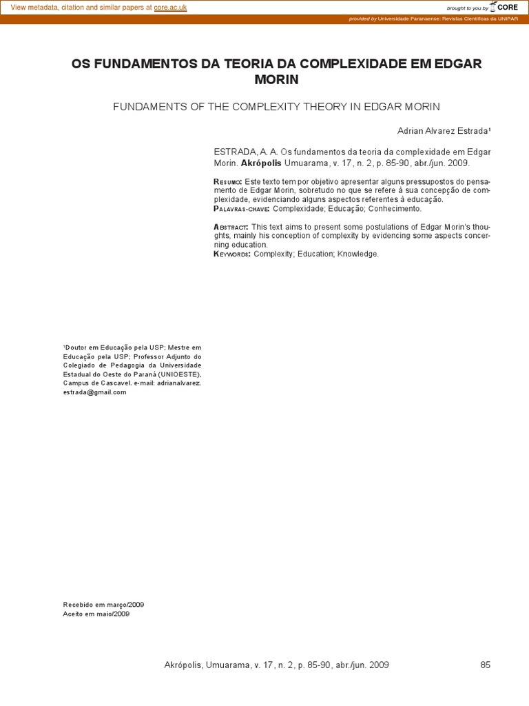 Fundamentos da Complexidade de Morin | PDF | Complexidade | Pensamento