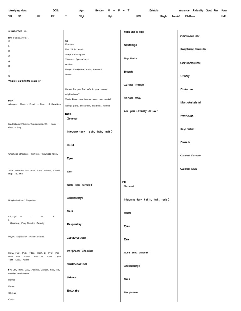 Comprehensive Health Assessment Form | PDF