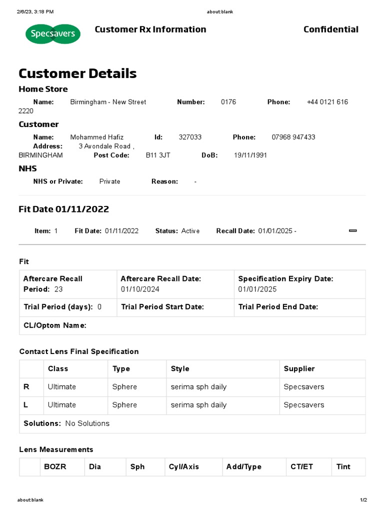 Specsavers Prescription PDF
