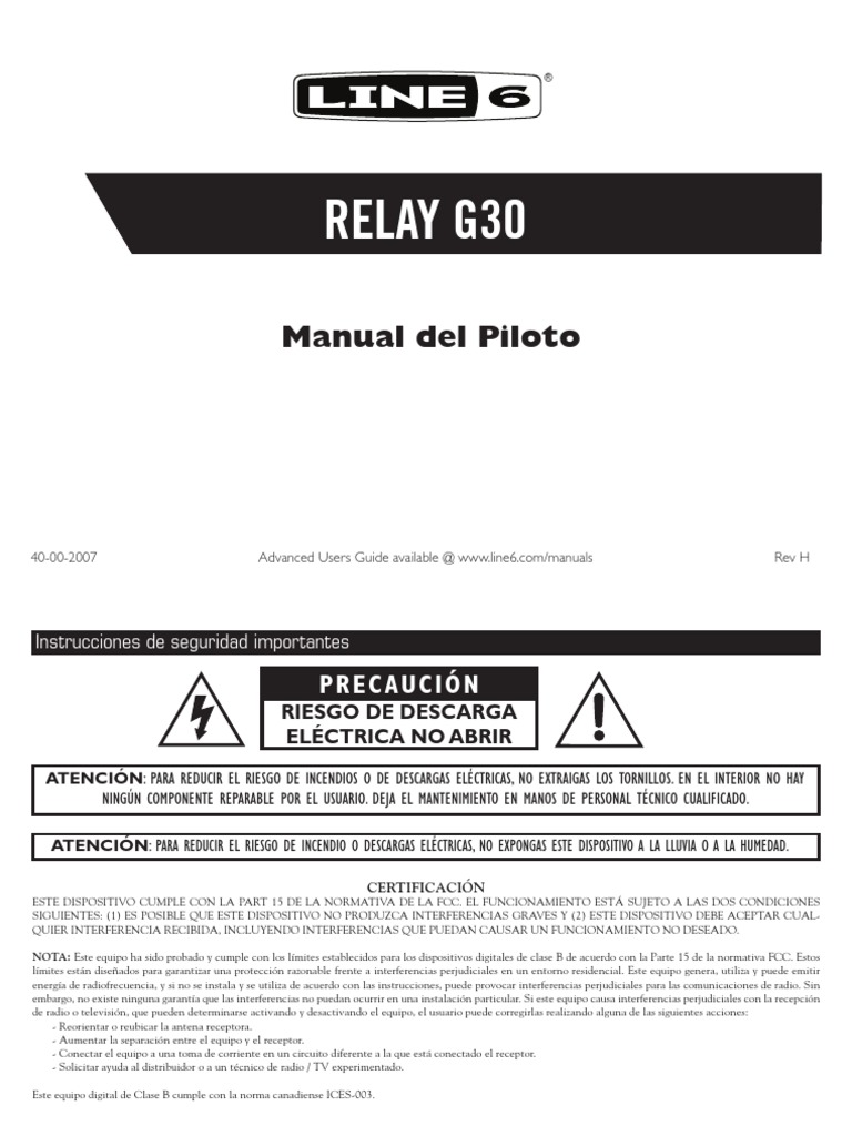 Relay G30 Pilot's Guide Spanish (Rev H) PDF Conector eléctrico