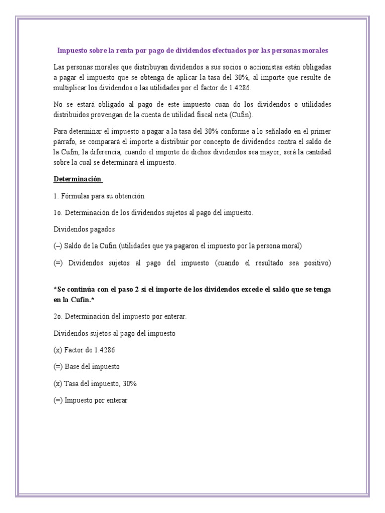 Impuesto Sobre La Renta Por Pago de Dividendos Efectuados Por Las ...