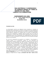 "Trayectoria Histórica y Compromiso del Supremo Consejo Grado 33° frente a la Corrupción". Autor V.·. H.·. Luis Lamas Puccio, 24º