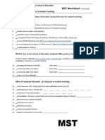 MST Worksheet - Requirements For Admissions To Student Teaching