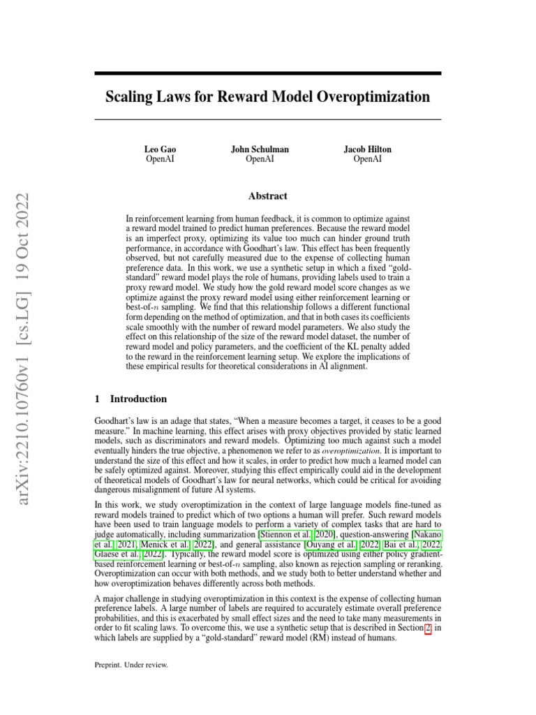 Scaling Laws in Reward Model Overoptimization | PDF | Estimator ...