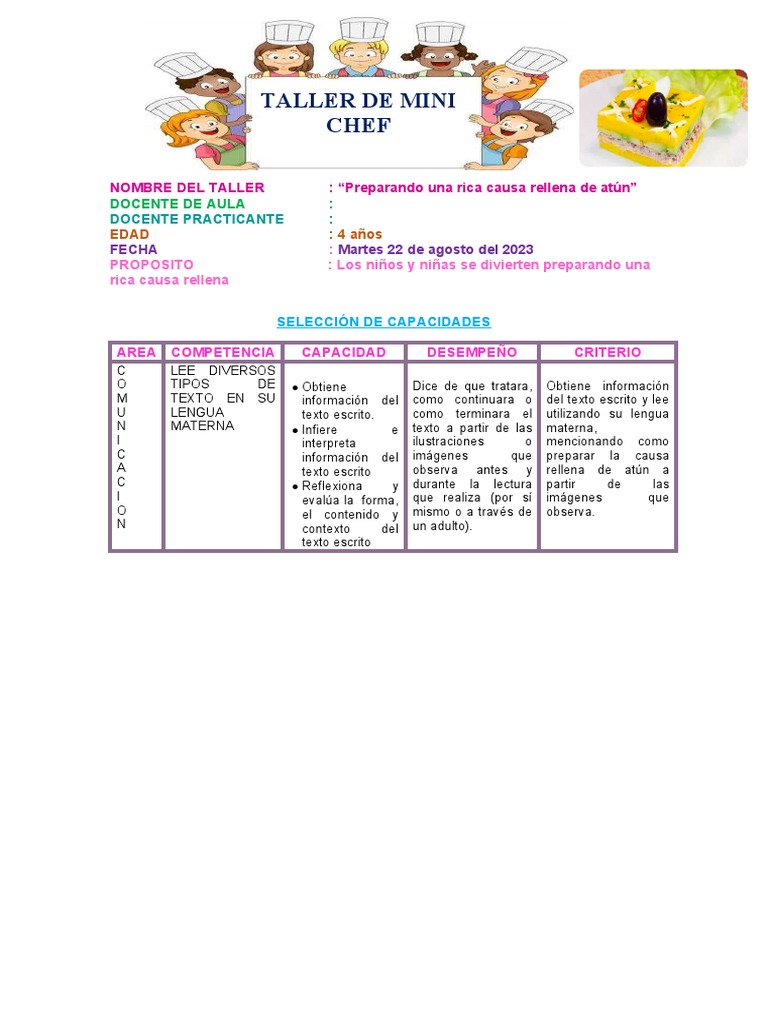 Taller de Mini Chef: Causa Rellena | PDF | Mayonesa | Alimentos