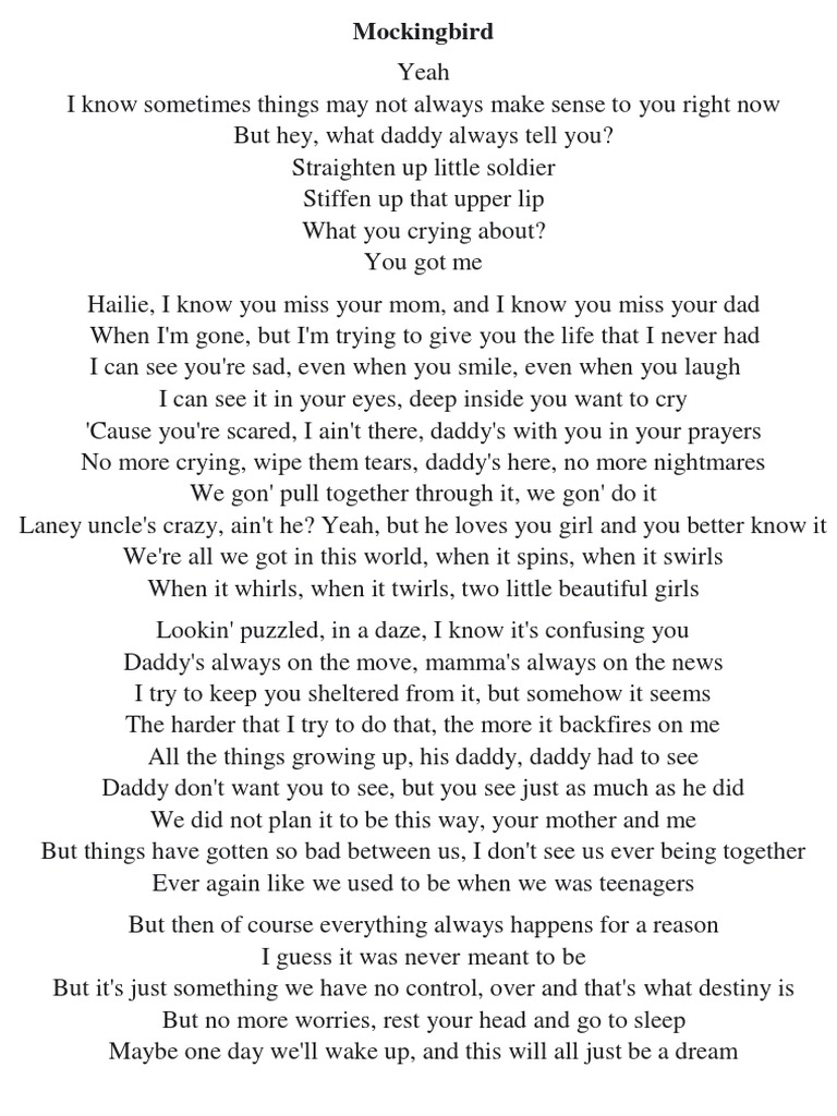 Eminem Mockingbird Tekster Mary Bashua Alimi: Solace Sister. On X: