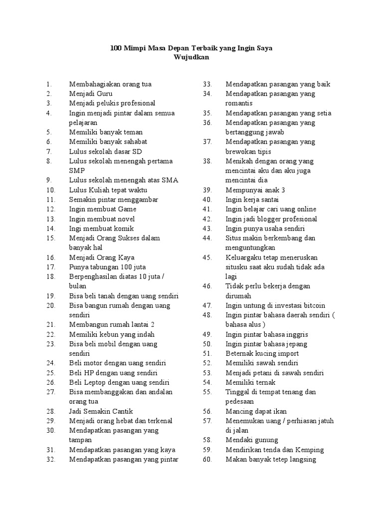 100 Impian Masa Depan Terbaik | PDF