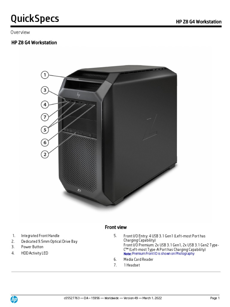 HP Z8 G4 QuickSpecs PDF Solid State Drive Microsoft Windows