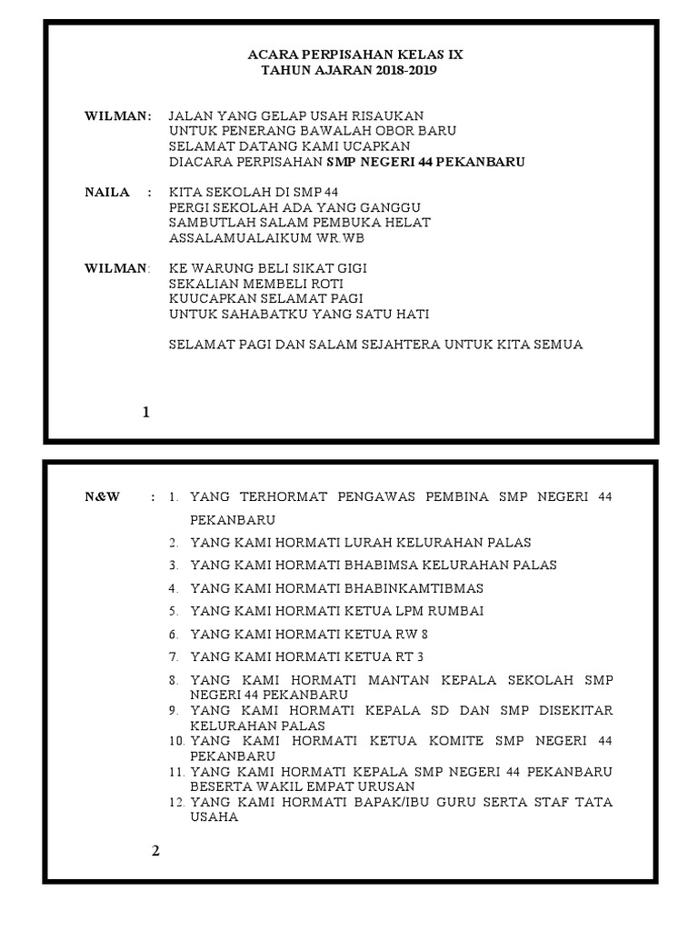 MC Acara Perpisahan Kelas Ix Ok 2023 | PDF