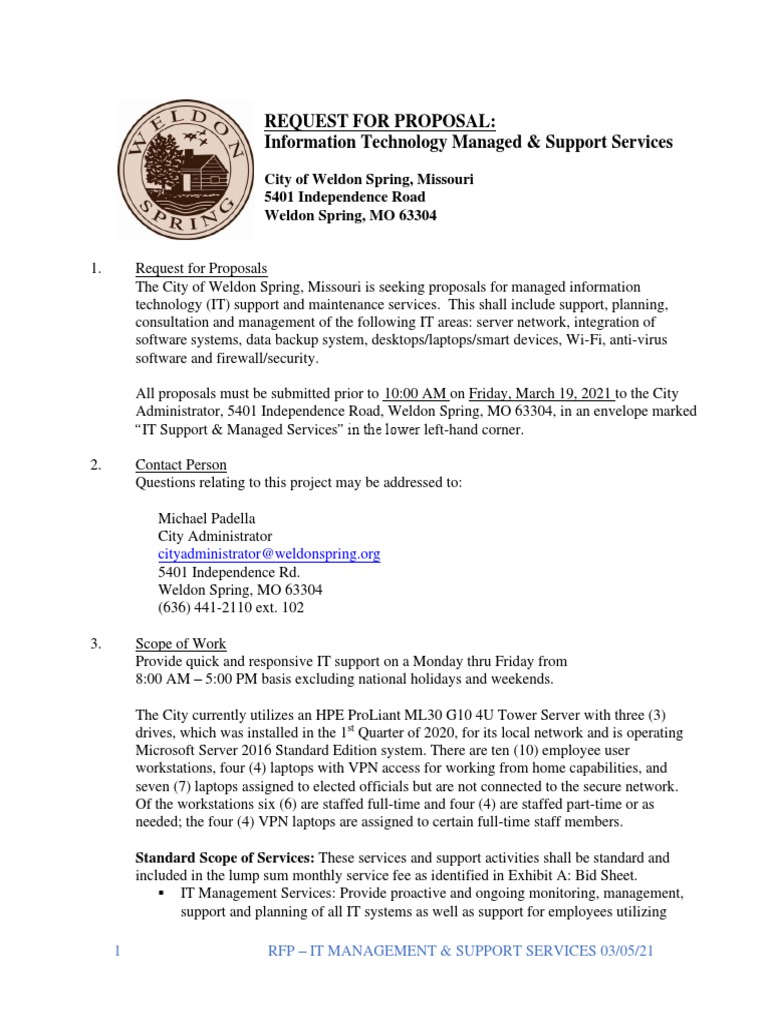 IT Managed Services RFP for Weldon Spring | PDF | Request For Proposal ...