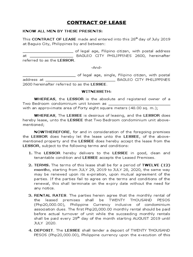 Baguio City Two-Bedroom Lease Agreement | PDF | Lease | Civil Law ...