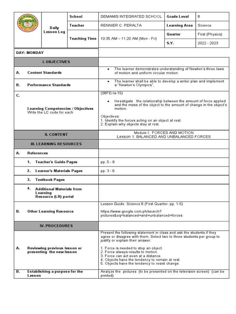 Grade 8 Science: Forces & Motion Notes | PDF | Force | Mass