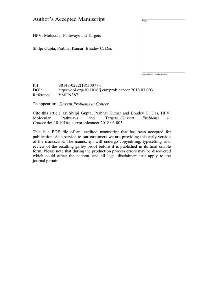 HPV Molecular Pathways and Targets (Current Problems in Cancer) (2018