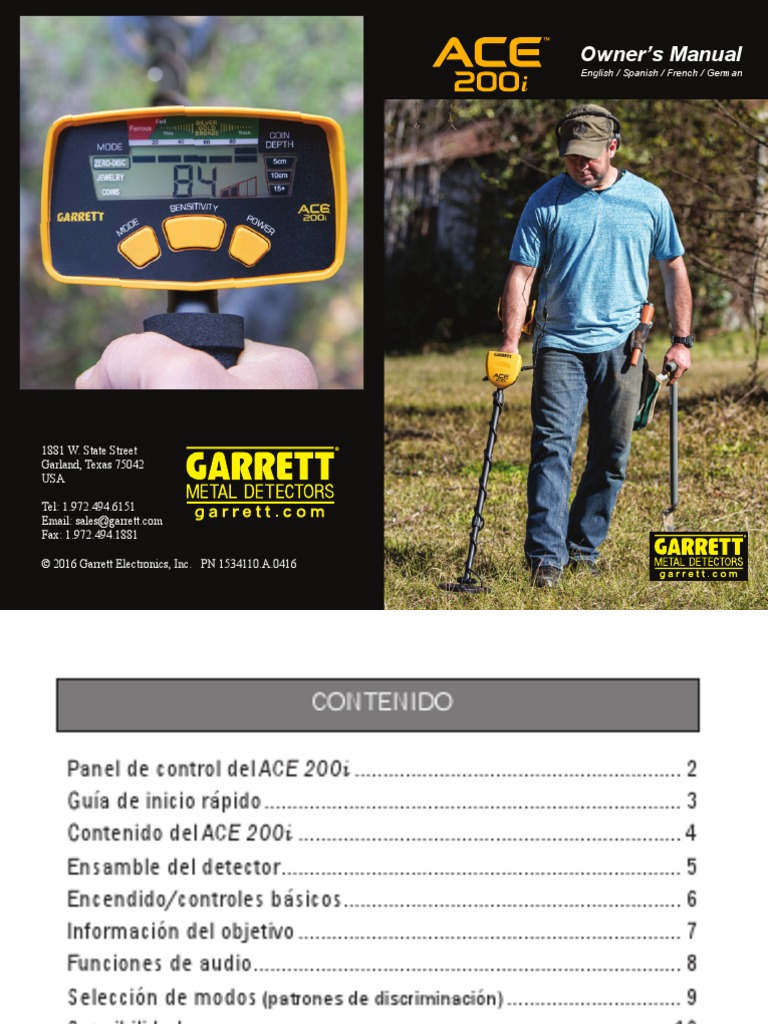 Manual 1618951 Garrett Ace200i Metal Detector Detection Depth Max 100 CM Digital Acoustic