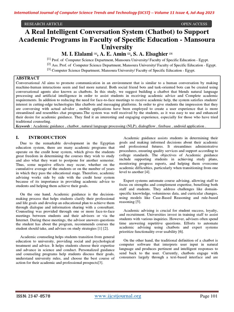 Chatbot for Academic Guidance at Mansoura | PDF | Artificial ...
