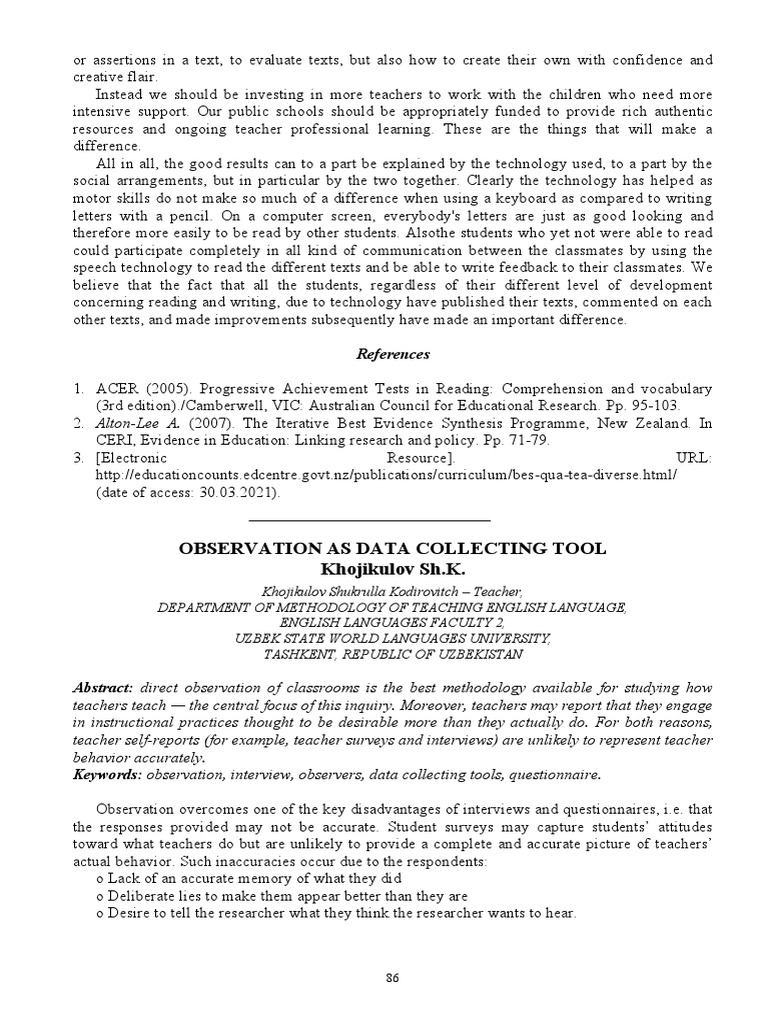 Effective Classroom Observation Methods | PDF | Self Report Study ...