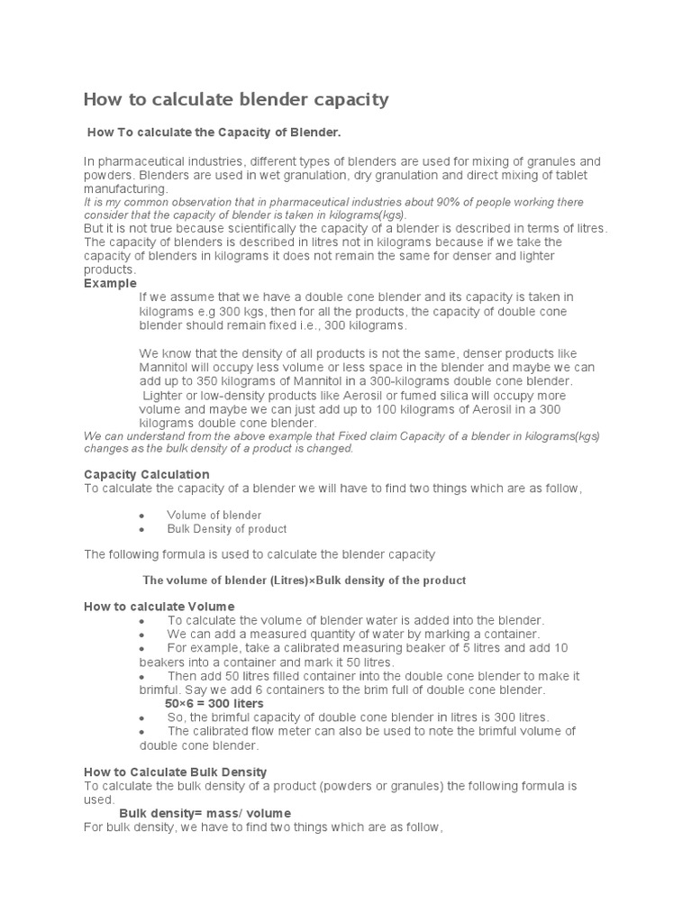 Blender Capacity PDF