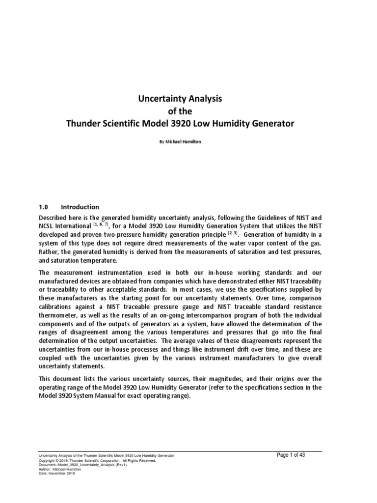 Model 3920 Uncertainty Analysis Rev1 | PDF