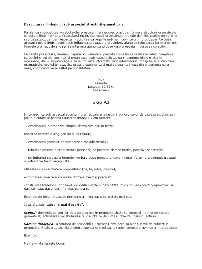Dezvoltarea Limbajului Sub Aspectul Structurii Gramaticale | PDF
