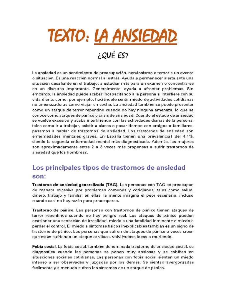 ¿QUÉ ES La Ansiedad Es Un Sentimiento de Preocupación | PDF | Ansiedad ...