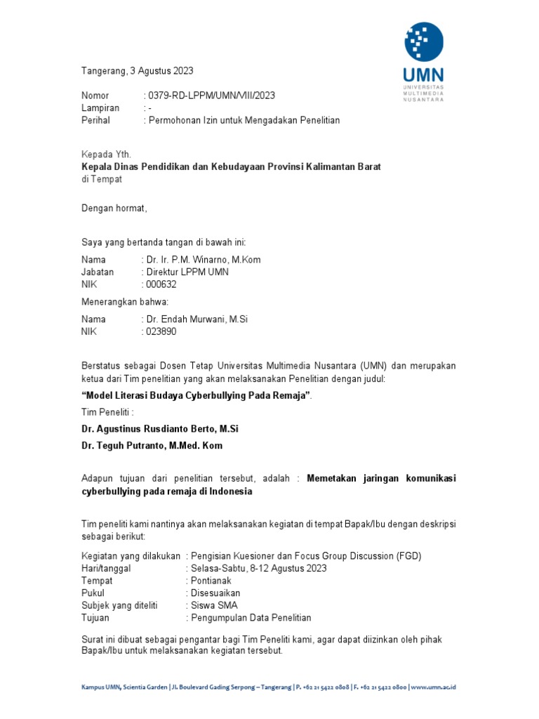 0379 Surat Pendukung Kegiatan Penelitian Pdf