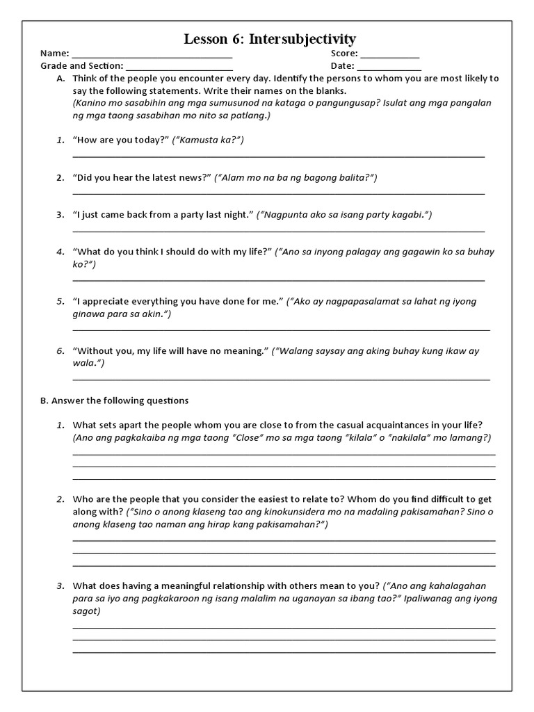 Intersubjectivity Fil Version | PDF