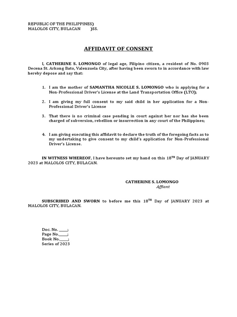 Affidavit of Consent for Student Permit | PDF | Wellness