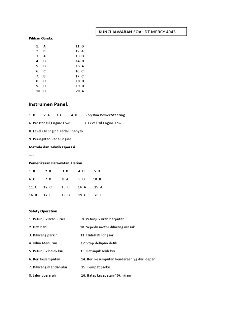 Kunci Jawaban Soal DT Mercy 4043 | PDF