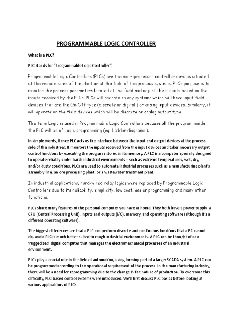 Programmable Logic Controller: What Is A PLC? | Download Free PDF ...