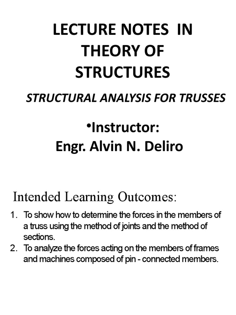 Lecture Notes - Structural Analysis For Trusses - 50126 | PDF | Truss ...