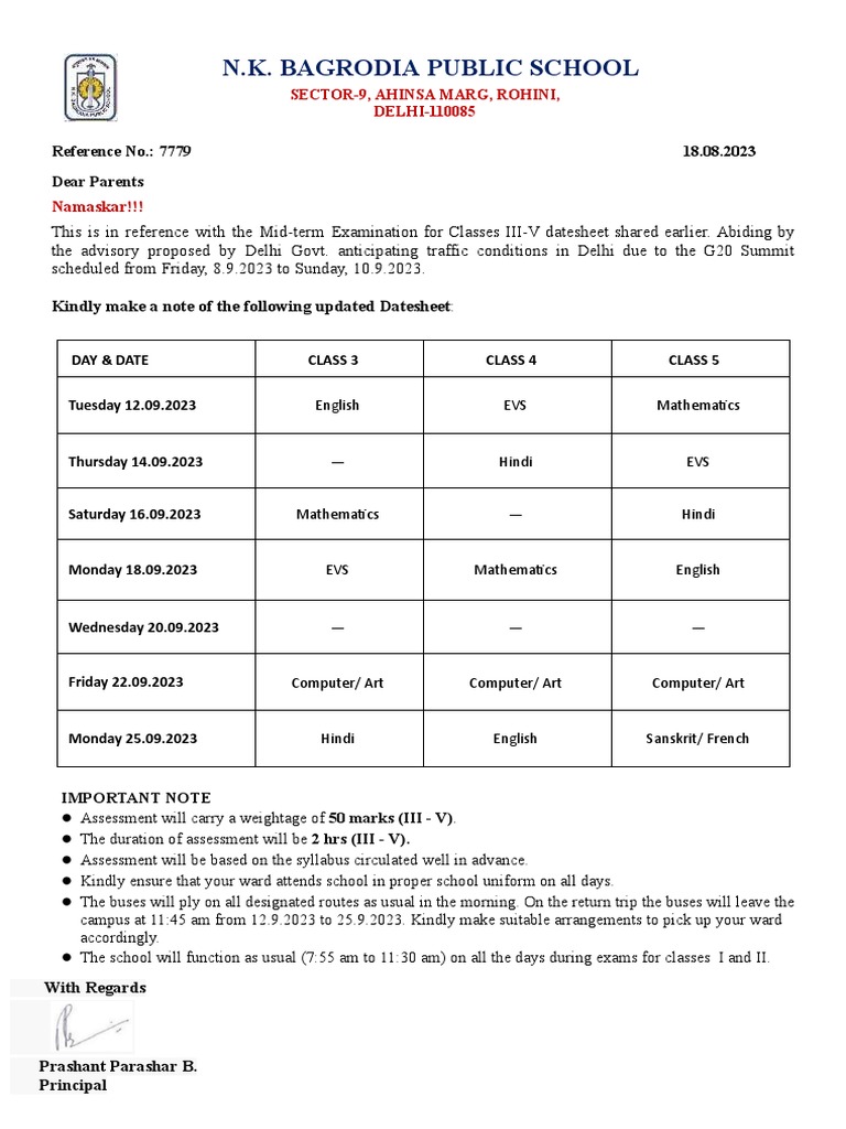 MID TERM DATESHEET - III-V (2023-2024) Tfut | PDF
