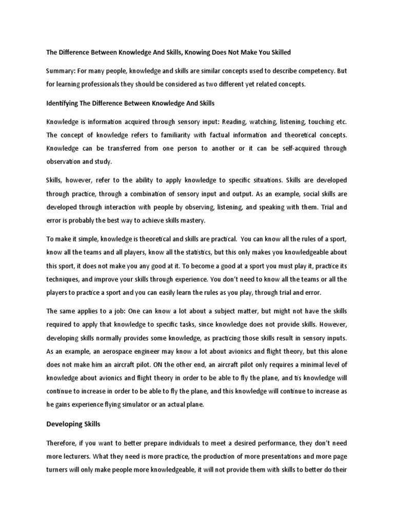 The Difference Between Knowledge and Skills | PDF