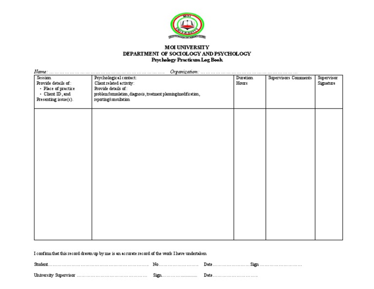 Psychology Practicum Log Book | PDF