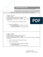 Work Experience Sheet of PDS
