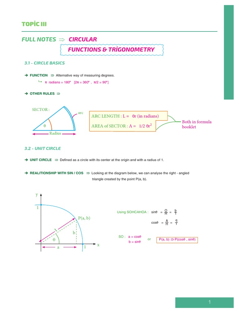 Trigonometry: Functions and Formulas | PDF | Circle | Classical Geometry