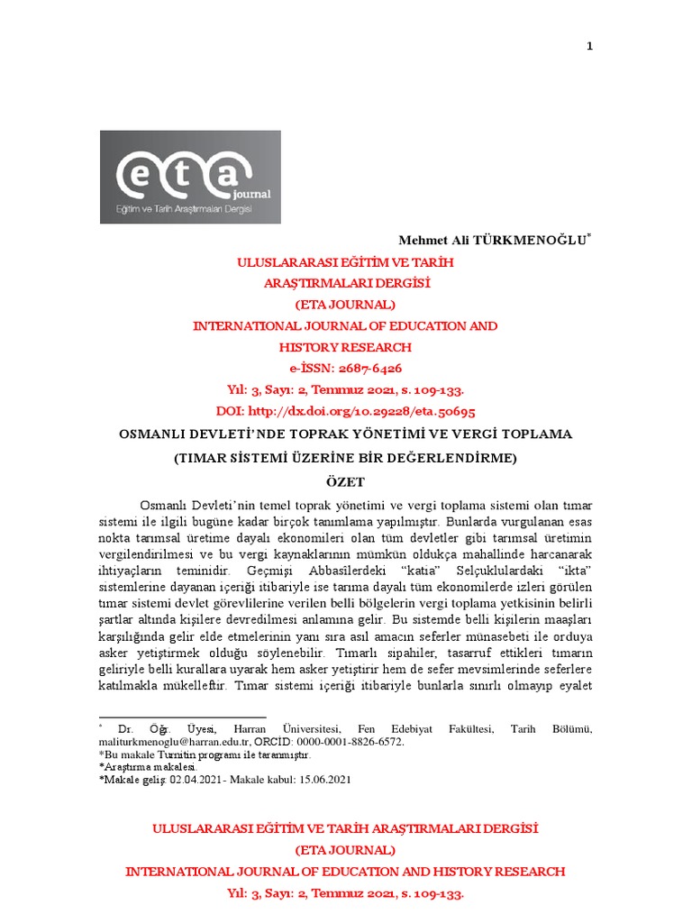Osmanli Devletinde Toprak Yonetimi Ve Ve | PDF